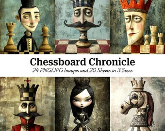 Cartoon Chess Characters Illustration: Scrapbooking Paper Craft (Digital Download)