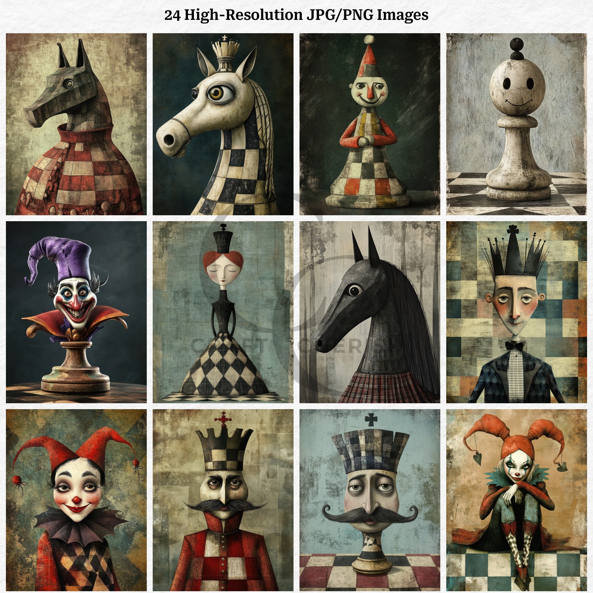 Cartoon Chess Characters Illustration: Scrapbooking Paper Craft ...