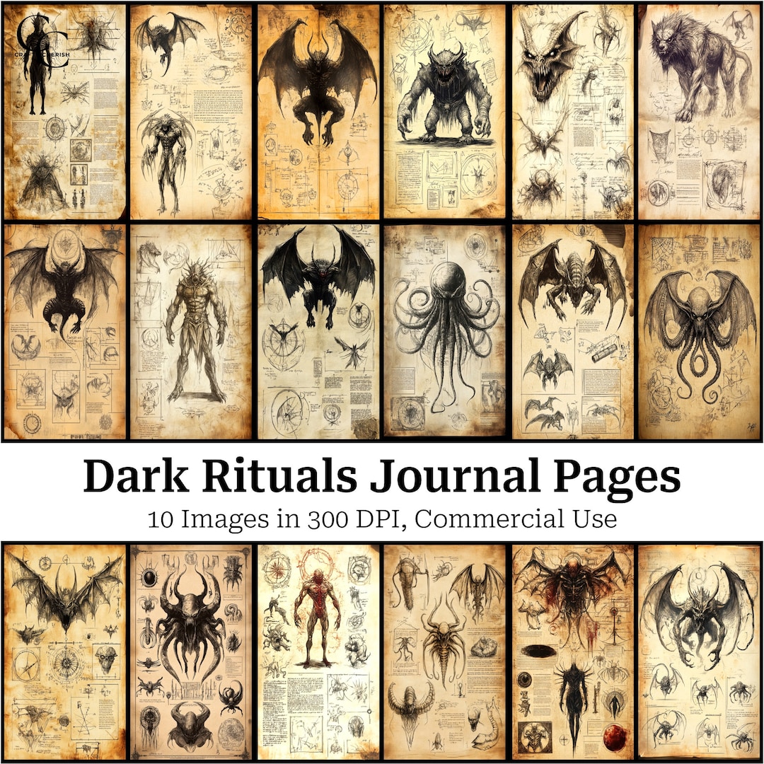 20 Dark Spell Monster Summon Journal Pages, Black Witch Magic, Paper ...