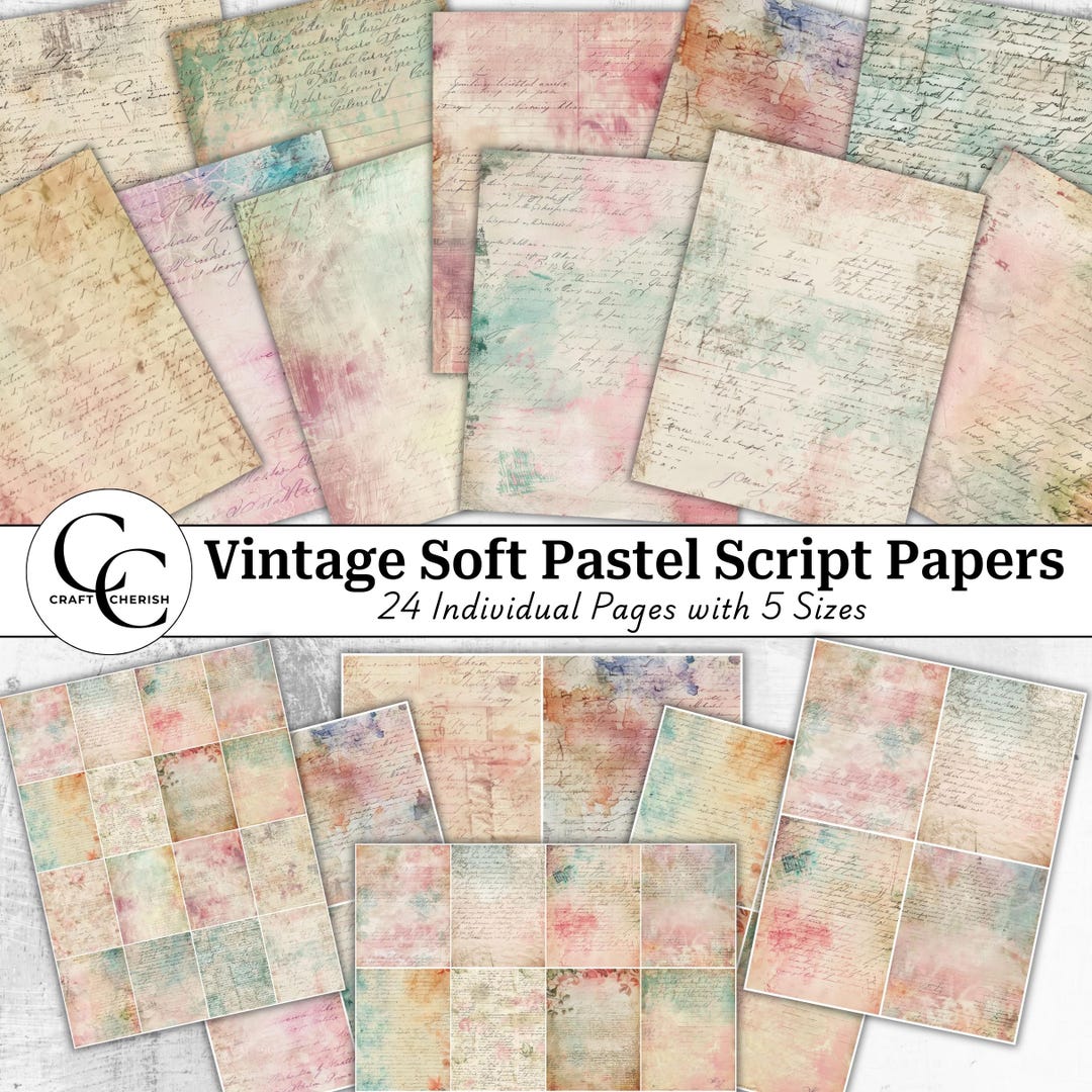 Vintage Pastel Script Paper: Junk Journal Ephemera (digital Download ...