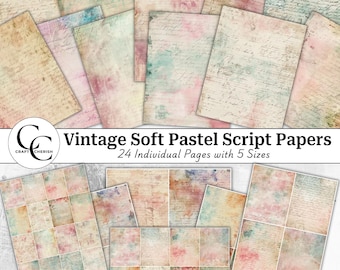 Vintage Pastel Script Paper: Junk Journal Ephemera (Digital Download)