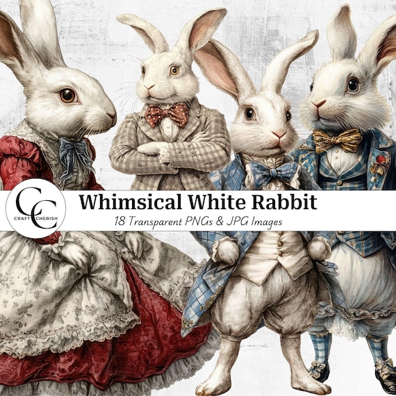 White Rabbit Clipart PNG, Watercolor Bunny Images, Cottagecore Junk Journal Digital Download