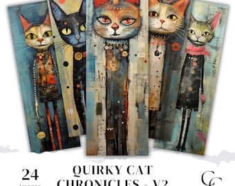 Quirky Tall Cat Bookmark Printable Images: Paper Craft (Digital Download)
