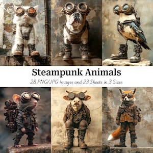 28 Mechanisches Tierporträt, Steampunk Tiere, Industrial Fantasy, Vintage Steampunk, Papiermodelle, Journal, Scrapbook, Digitaler Download