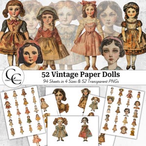 52 Vintage Paper Doll Images: Printable Ephemera for Junk Journals (Digital Download)