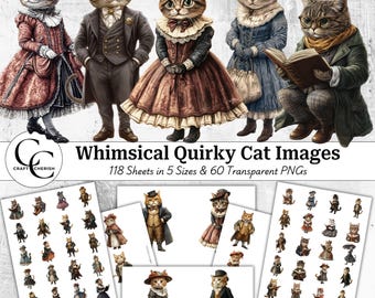 Clipart grillige kat: png-afbeeldingen voor ongewenste tijdschriften (digitale download)