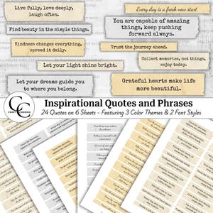 Citazioni e frasi motivazionali, fogli effimeri stampabili, abbellimenti per diari spazzatura, album di ritagli, alta qualità, download digitale