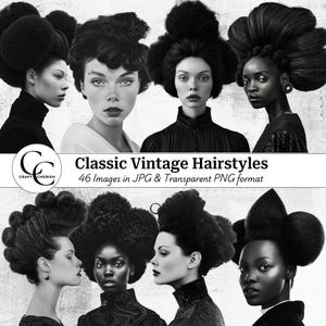 Vintage Frisuren Digitale Collage: 46 Retro Bilder für Junk Journals (Digitaler Download)
