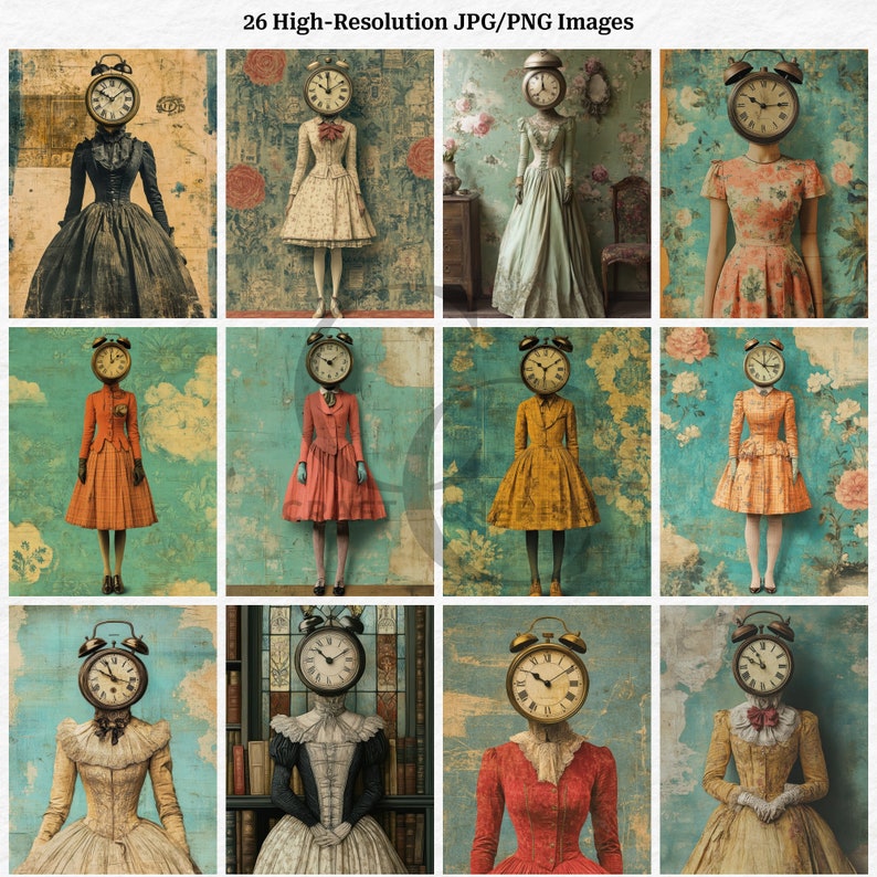 Clock Face Woman Printable Images: Whimsical Head Girl for Junk ...