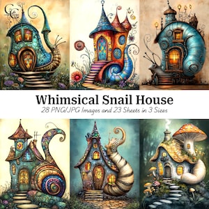 28 images imprimables fantaisistes de maison d'escargot, art cottagecore, créations en papier, journaux indésirables, scrapbooks, haute qualité, téléchargement numérique, CU
