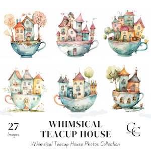 28 images imprimables de maison de tasse de thé fantaisiste, maison de tasse de thé magique, créations en papier, journal indésirable, scrapbooking, téléchargement numérique, haute qualité, CU