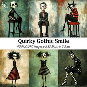 40 images de sourire gothique original, expression gothique ludique, images imprimables, créations en papier, scrapbooking, journal intime, haute qualité, téléchargement numérique
