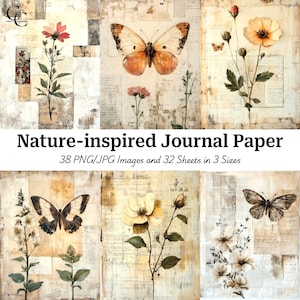 38 op de natuur geïnspireerd bloemendagboekpapier, botanisch papier, natuurlijk papier, papercraft, junkjournaal, plakboek, hoogwaardige digitale download