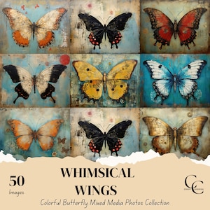 50 images de papillons colorés, Technique mixte de papillons, Images imprimables, Créations en papier, Scrapbooking, Journalisation, Haute qualité, Téléchargement numérique