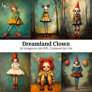 30 imágenes digitales de retratos de payasos extravagantes, payaso de circo, manualidades de papel, efímeras, diarios basura, álbumes de recortes, alta calidad, descarga digital, CU