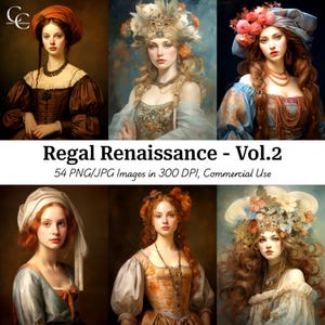 54 images imprimables de femme royale de la Renaissance, Renaissance colorée, Créations en papier, Carnets indésirables, Scrapbooks, Téléchargements numériques, Haute qualité