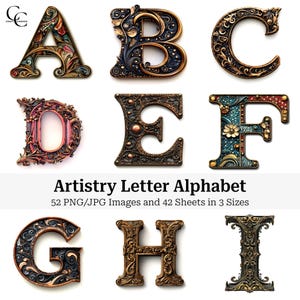 Imágenes de collages de letras del alfabeto de Artistry, letras de la A a la Z, collage, manualidades de papel, diarios, álbumes de recortes, alta calidad, descarga digital