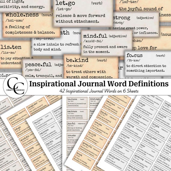 Inspirational Word Definition Scraps: Junk Journal Ephemera (Digital Download, PDF, PNG, JPG Files)