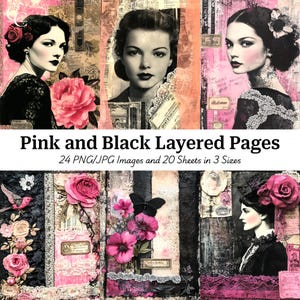 Pink & Black Victorian Ephemera: Junk Journal Pages (Digital Download)