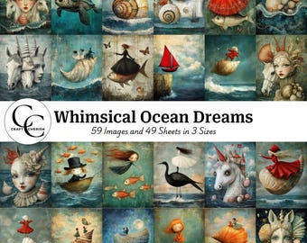 Whimsical Ocean Dream Images: Surreal Art for Junk Journals (Digital Download)