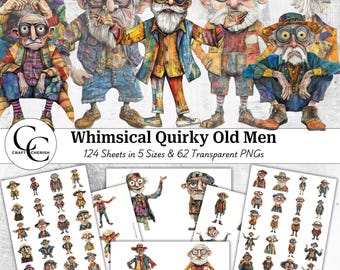 Whimsical Old Man Collage: Transparent PNGs for Junk Journals (Digital Download)