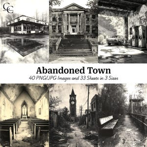 40 Imagens de Cidades Abandonadas, Cidade Fantasma, Cidade em Ruínas, Artesanato em Papel, Coisas Efêmeras, Diário de Lixo, Álbum de Recortes, Alta Qualidade, Download Digital, CU