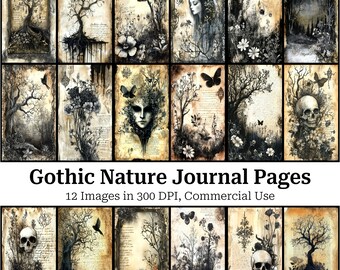 Gothic Junk Journal Pages, Dark Floral Nature Ephemera, Dark Romance Scrapbook Digital Download