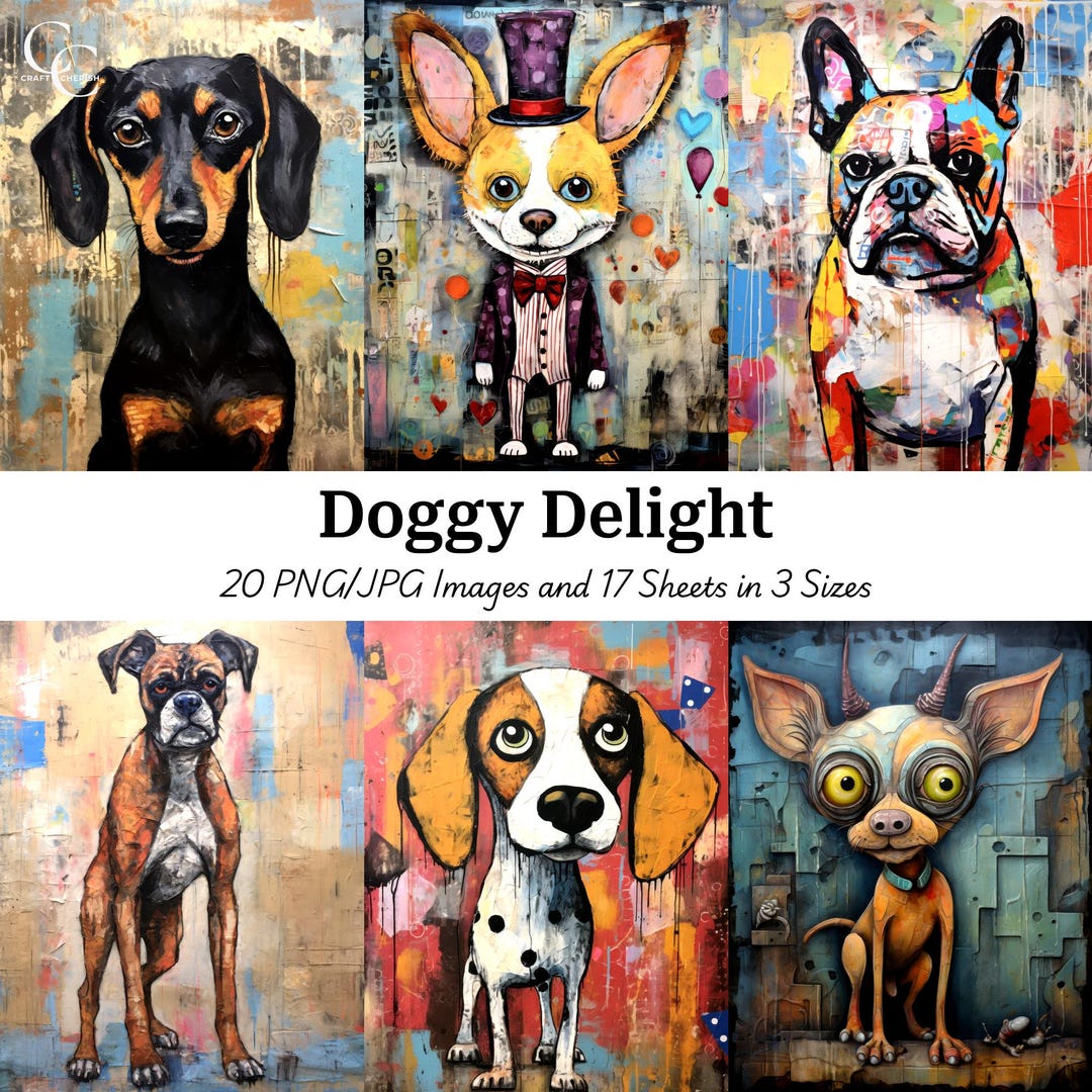 Whimsical Dog Art Prints: Mixed Media Funny Dogs (digital Download ...
