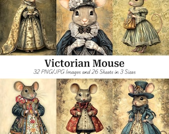 Victorian Mouse Printable Images: Vintage Scrapbook Art (Digital Download)