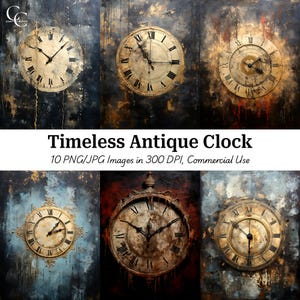 10 immagini stampabili di quadranti di orologi antichi e grunge, orologi con tecniche miste, lavori di carta, diari di scarto, album di ritagli, download digitali, alta qualità