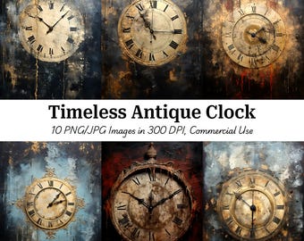 Grungy Antique Clock Face Images: Mixed Media Paper Craft (Digital Download)