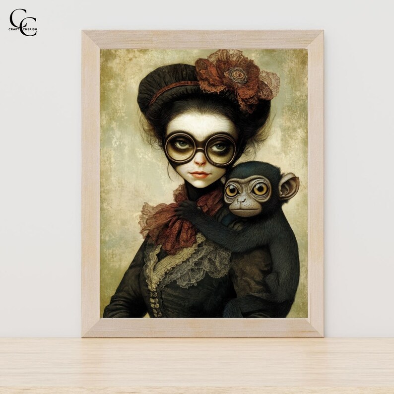20 Surreal Monkey Woman Digital Images, Whimsical Woman, Monkey With
