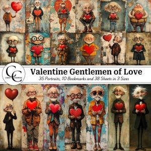 45 images originales de vieux gentleman de la Saint-Valentin, vieil homme drôle amoureux, feuilles imprimables collage technique mixte, journal indésirable, album de scrapbooking