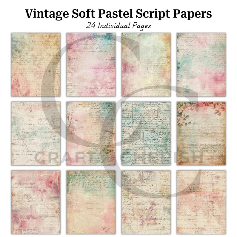 Vintage Pastel Script Paper: Junk Journal Ephemera (digital Download ...