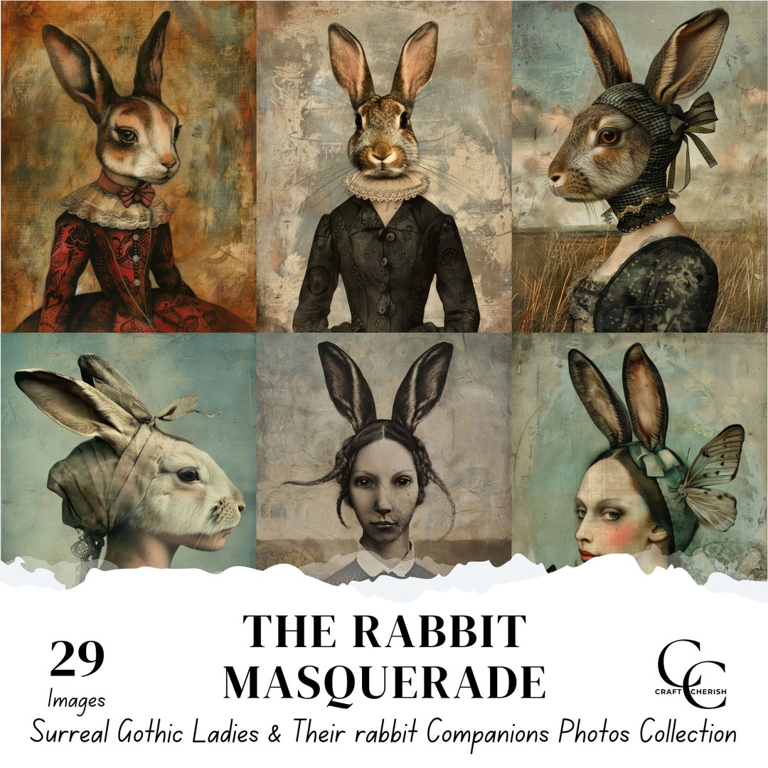 29 Rabbit Masquerade Woman Printable Images, Surreal Women, Paper Craft