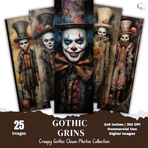 25 Marcapáginas de Payasos Góticos, Payasos Escalofriantes, Imágenes Imprimibles, Manualidades de Papel, Scrapbooking, Diario, Alta Calidad, Descarga Digital, CU