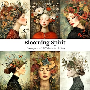 Floral Surreal Art: Blooming Spirit Mixed Media Images (Digital Download)