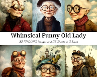 Funny Old Lady Ephemera, Quirky Granny Images, Junk Journal Scrapbook Printable Digital Download