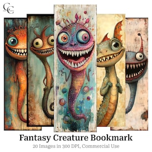 20 süsse Fantasie Wesen druckbare Lesezeichen, Bilder, wunderliche Monster, Papiermodelle, Junk Journals Sammelalben, hohe Qualität, digitaler Download