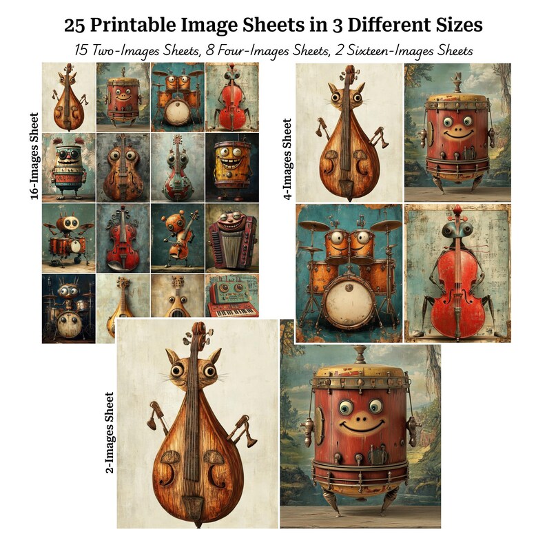 Whimsy Instruments Music Instrument Digital Art Bundle, 30 Whimsical Printable Images for ...
