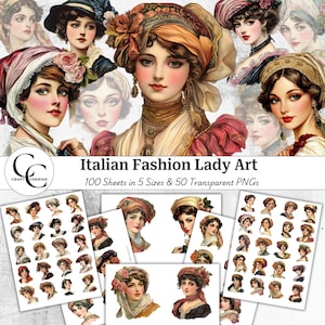 50 Italian Fashion Lady Art, Transparent Collage Images, Italian Woman, Vintage Collage Ephemera, Junk Journal, Scrapbook, Digital Download