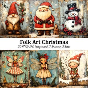 20 Folk Art Weihnachten druckbare Bilder, Weihnachtsmann, Weihnachtsmann Kunst, Papiermodelle, Junk Journals, Sammelalben, digitale Downloads, hohe Qualität