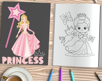 Prinzessin Kinder Malseiten, Alle Prinzessinnen Cartoon Malbuch, Prinzessinnen druckbare Seiten Kinderaktivitäten PDF,