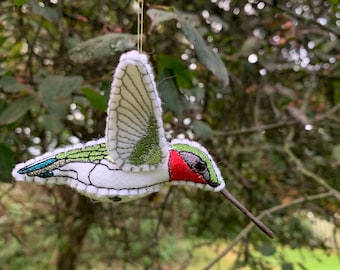 Embroidered Hummingbird, Hummingbird Sculpture, Hummingbird lover, Gift for Bird Lover, Hanging Hummingbird