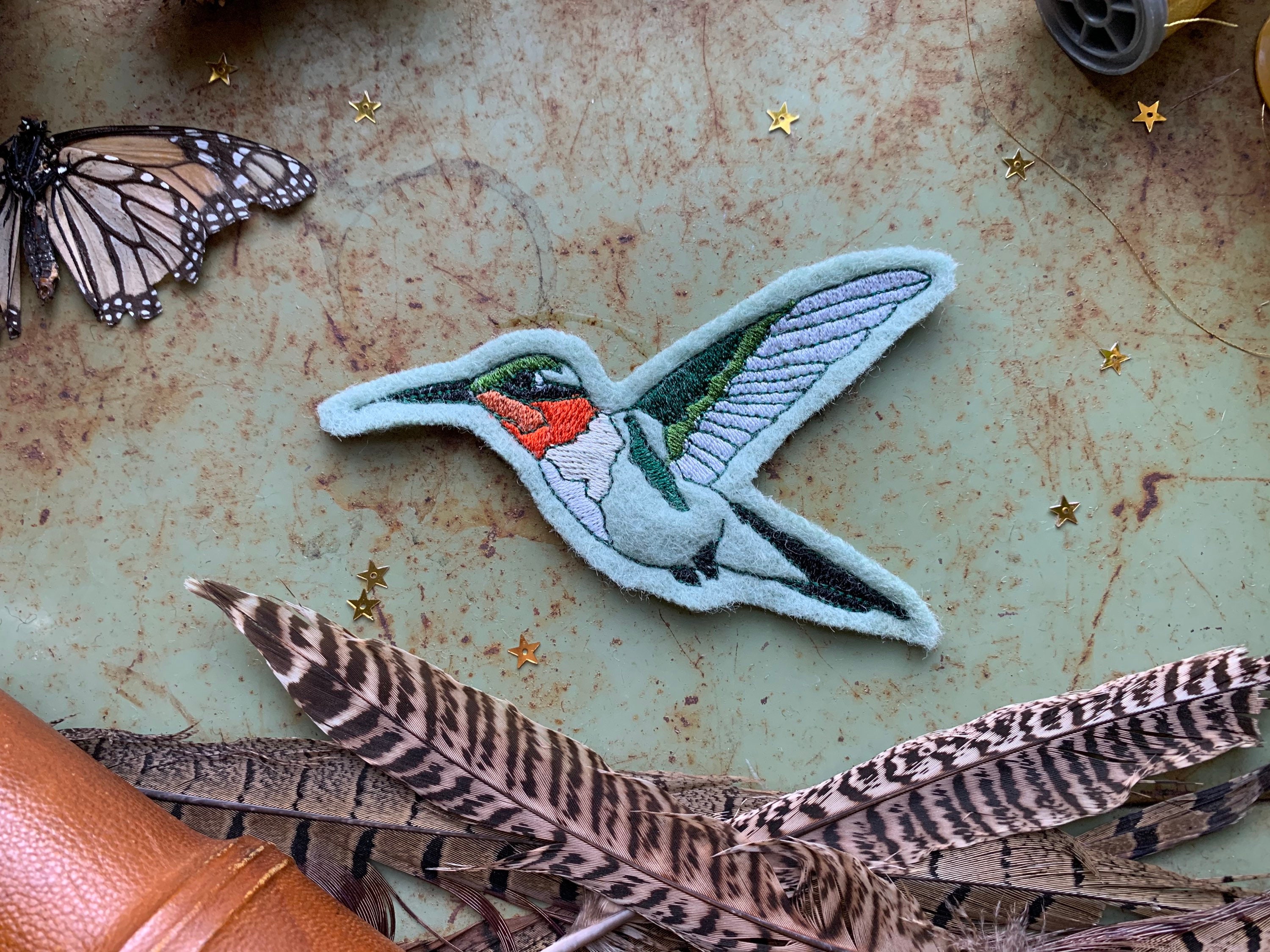 Embroidered Wool Hummingbird Patch Hummingbird Patch Bird - Etsy