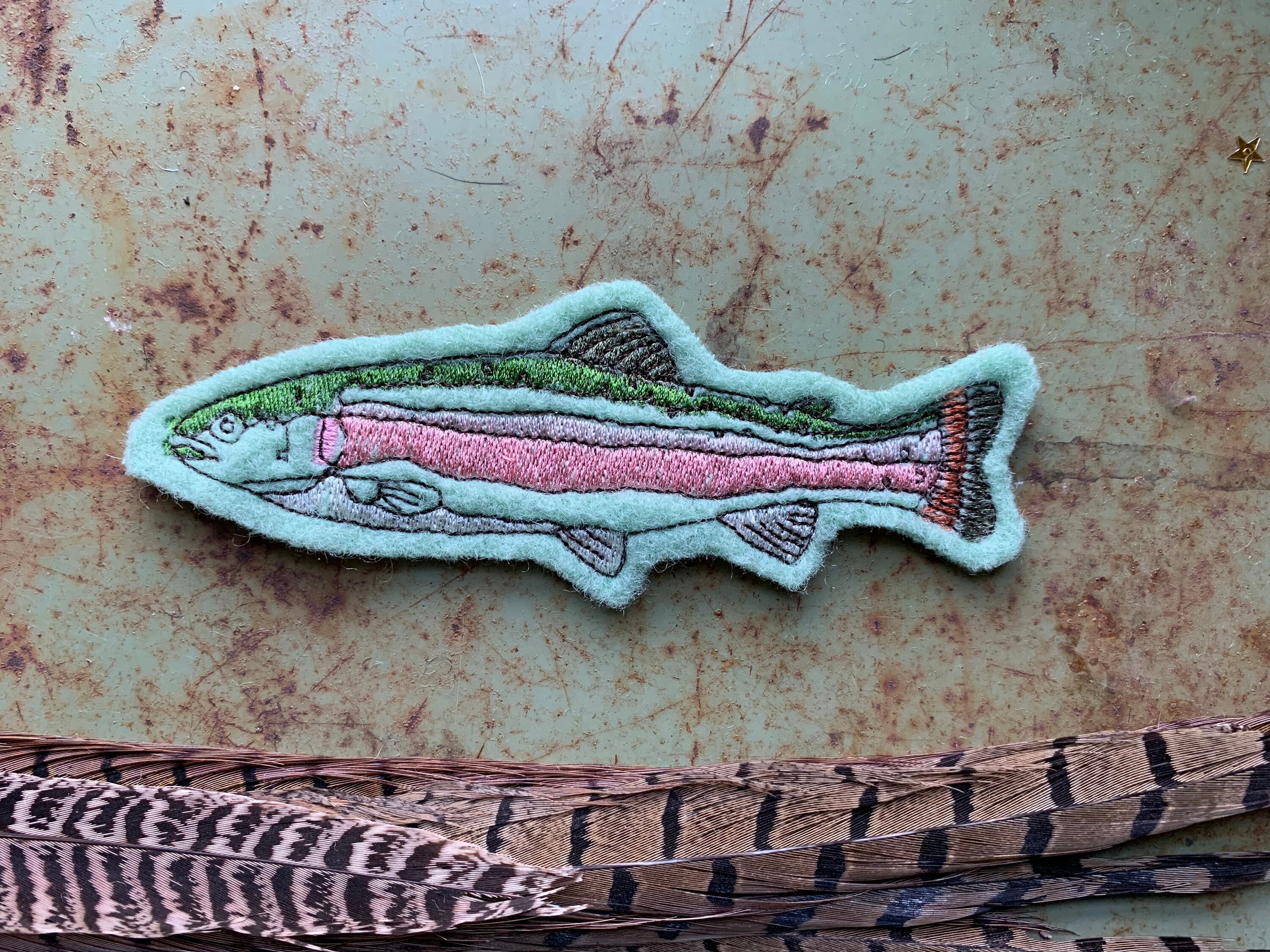 Embroidered Wool Rainbow Trout Patch Trout Patch Etsy Nederland