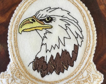 Embroidered Eagle Guide, Bird Guide, Felt Framed Eagle, Eagle Art, Eagle Embroidery, Ready to Ship