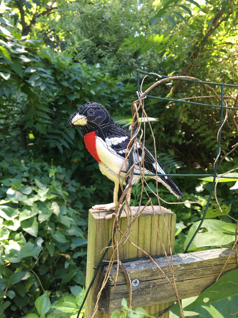 Bird Embroidery Fiber Art Bird Bird Sculpture Gift for Bird Lover Felt Bird Felt Rose-breasted Grosbeak Fiber Art Grosbeak Songbird