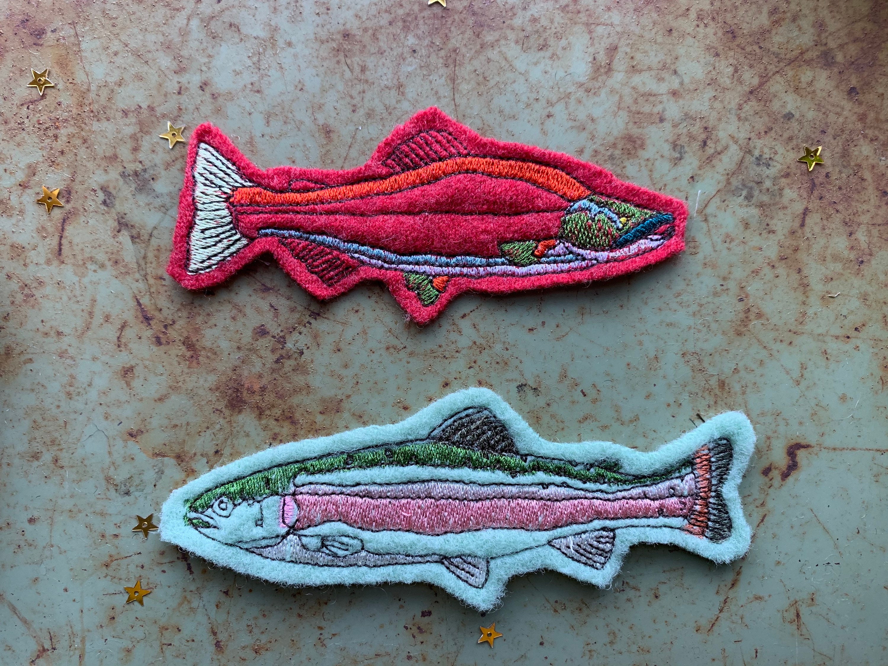 Embroidered Wool Rainbow Trout Patch Trout Patch Etsy Nederland