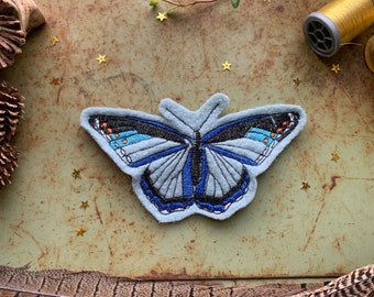 Embroidered Wool Blue Butterfly Patch, Butterfly Patch